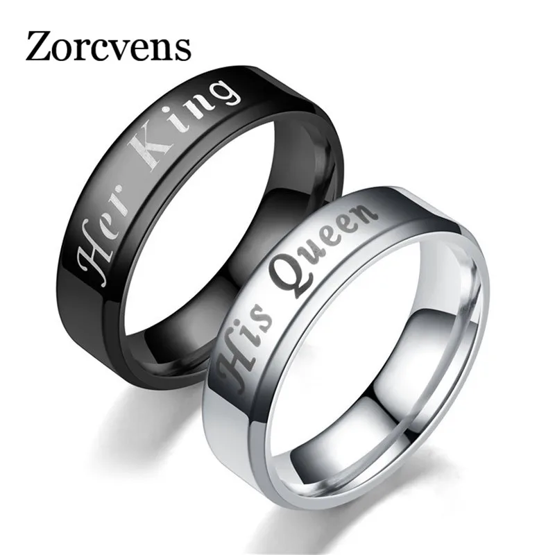

LETAPI IP Black plated color 316L stainless steel HIS QUEEN and HER KING couple rings for lovers