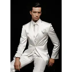 Классические мужские костюмы на заказ, белый стиль, 3 предмета (куртка + брюки + жилет), свадебные смокинги для мужчин, жениха, лучшие мужские