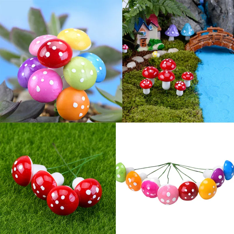 

Figurines Craft For Home 10Pcs Artificial Mini Mushroom Miniatures Fairy Garden Moss Terrarium Resin Crafts Decorations
