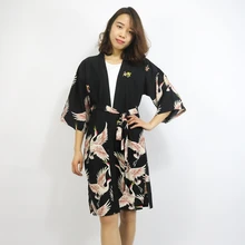 Японское кимоно юката Кимоно Кардиган Модная блузка Женский длинный кардиган haori obi кимоно в традиционном стиле платье DZ001