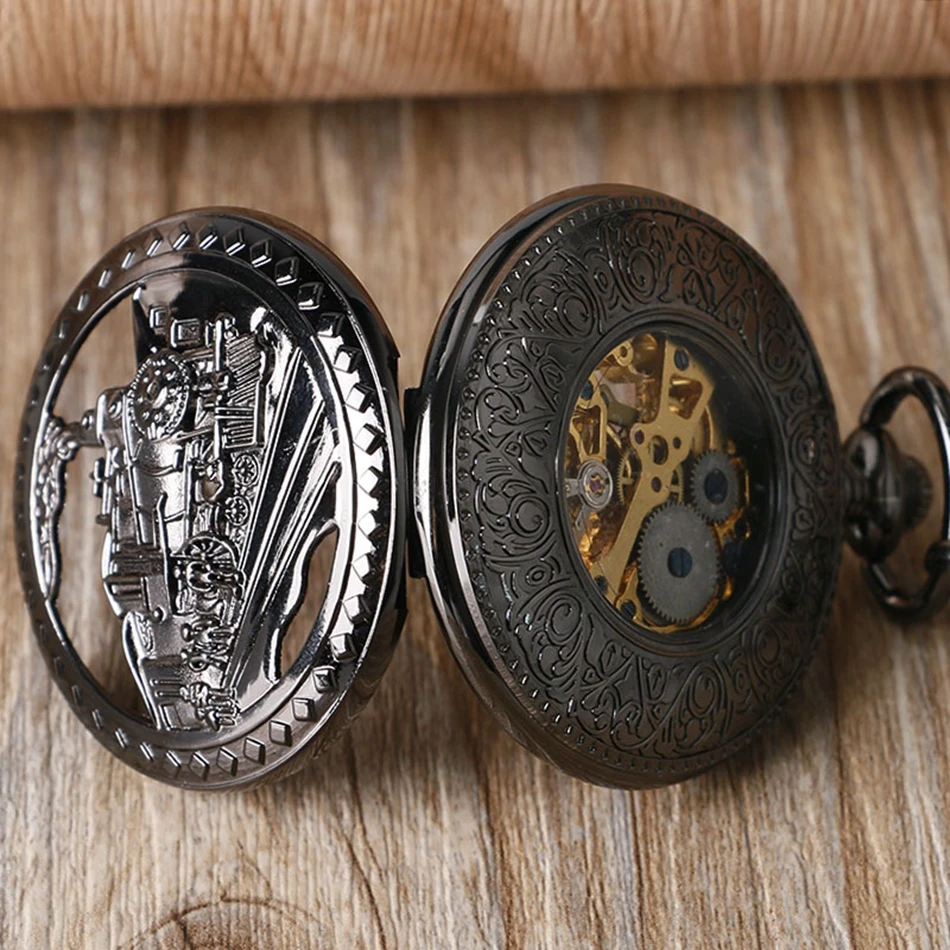 YISUYA Skeleton Railway Pocket Watch Men Running Steam Train Pocket Watch Women Locomotive Mechanical Hand Winding Watches Xmas  (4)