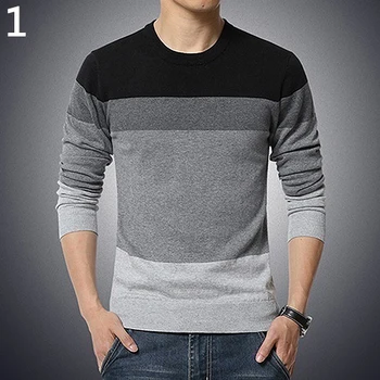 

Men Fashion Autumn Casual O-Neck Striped Slim Fit Knitting Sweater Pullover