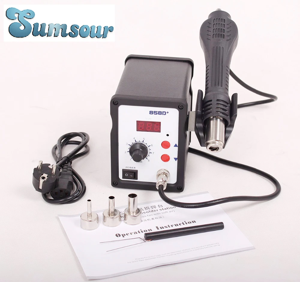 

858D+ 110V / 220V Hot Air Gun 700W ESD Soldering Station LED Digital Heat Gun Desoldering Station Upgrade From 858D 3 Air Nozzle