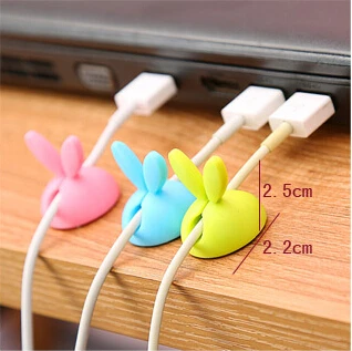 

[4Y4A] 12pcs/lot candy-colored rabbit ears lovely finishing headphone cable power line table clean container stationery