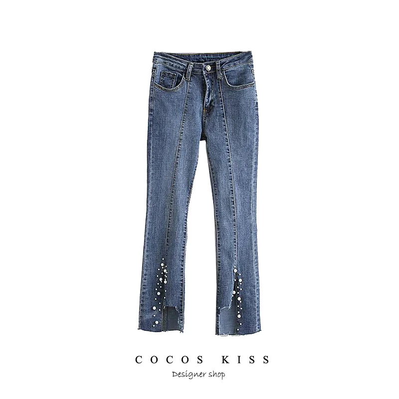 2018 New Denim Pants Women Bottom Simplee Pearl Ripped