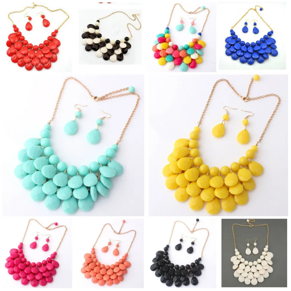 

Gold-color Bridal Multicolour Crystal Jewelry Set For Women Collar Statement Bib Necklace Earring Set Collier Femme