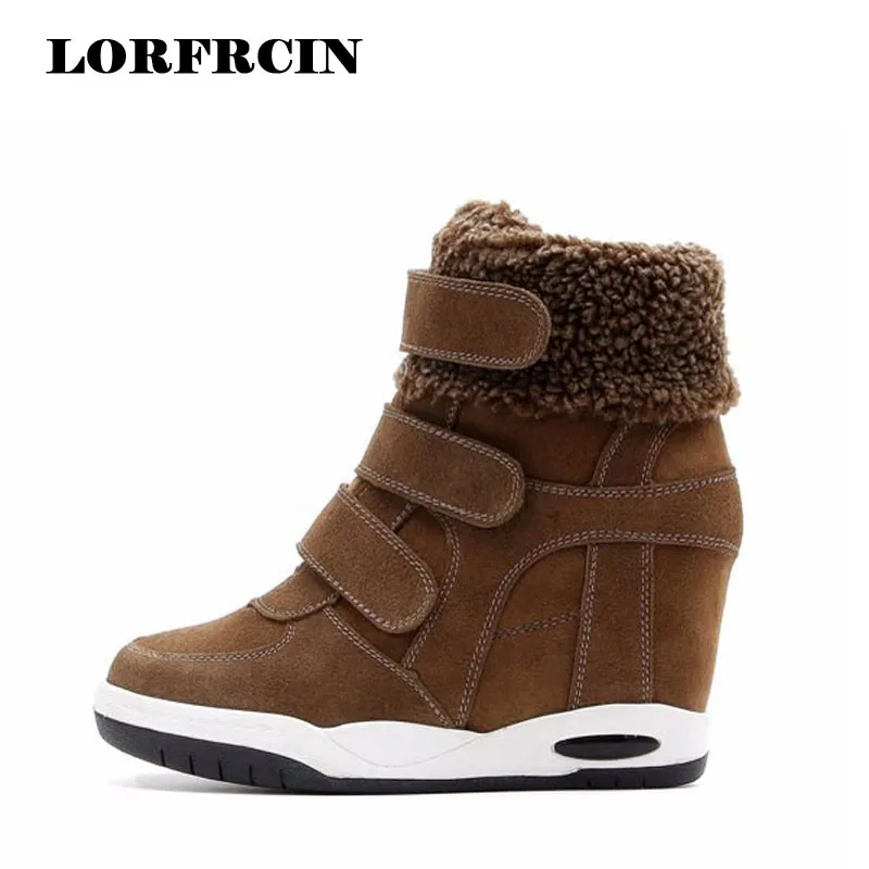 2017 New Winter Shoes Cow Suede Shoes Women Hidden Heel Boots Woman Casual Shoes Wedges bota feminina LORFRCIN