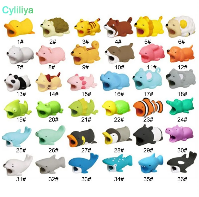 

100 Cable Bite Hot 36styles Animal Bite Cable Protector Accessory Toys Cable Bites Dog Pig Panda Axolotl for iPhone Charger Cord