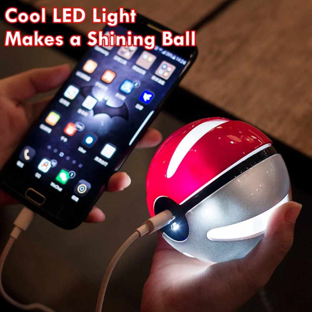 Pokeball Power Bank Pokemon Go Travel Battery Charger 10000mAh LED Battery Universal Charger for Andriod IOS + Pokemon Sticker