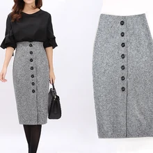 Женская новая модная юбка средней длины с высокой талией размера плюс, прямая Длинная тонкая юбка с пуговицами, женская модная юбка