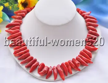 

Z8738 35mm Natural Red Chilli Coral Necklace CZ 19inch