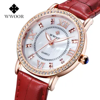 

Top Brand Czech Diamonds Dress Watch Ladies Luxury Quartz Rose Gold Watch Genuine Leather Wrist Women Watches Relogio Feminino