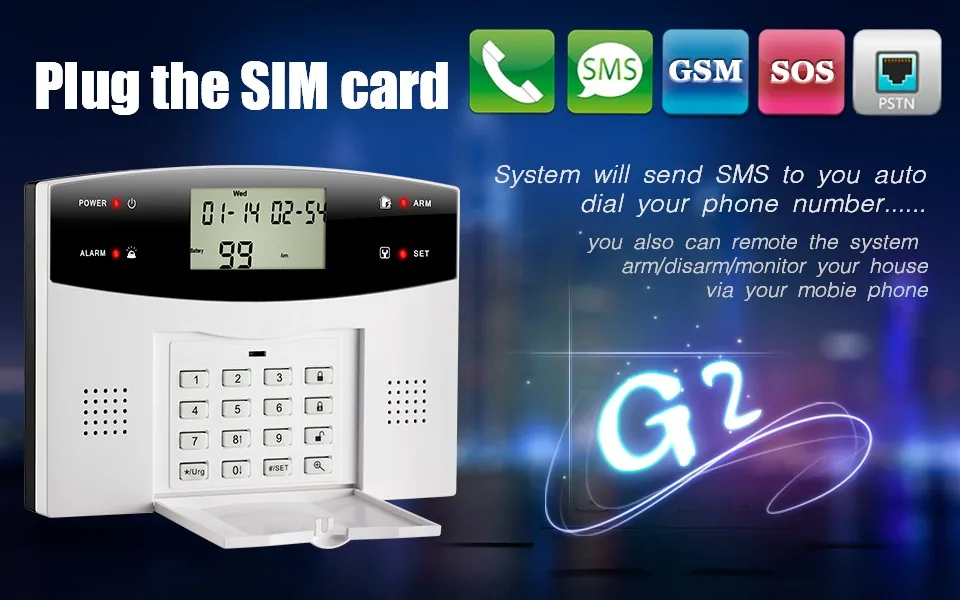 Fuers G2 беспроводной хост домашней сигнализации PSTN GSM Двойная сеть голосовые подсказки охранная сигнализация