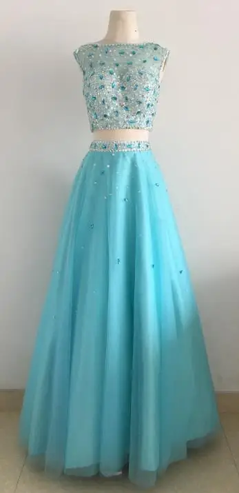 Настоящая фотография роскошное платье из двух частей бальное платье с круглым вырезом Тюль, расшитый кристаллами и бисером платье для светской львицы vestido 15 anos - Цвет: picture color