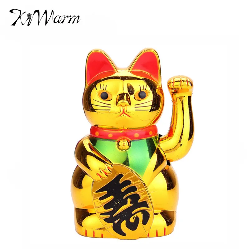 

KiWarm Chinese Lucky Wealth Electric Waving Cat Beckoning Maneki Golden Powered by AA Battery Feng-Shui Lucky Cat Plastic Craft