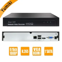 Yumiki H.265/H.264 9CH/16CH 1080P ONVIF NVR цифровой видеогеристратор обособленный для видео Регистраторы IP Камера, для наблюдения, безопасности, CCTV, Системы 1 SATA на Поддержка 8 ТБ