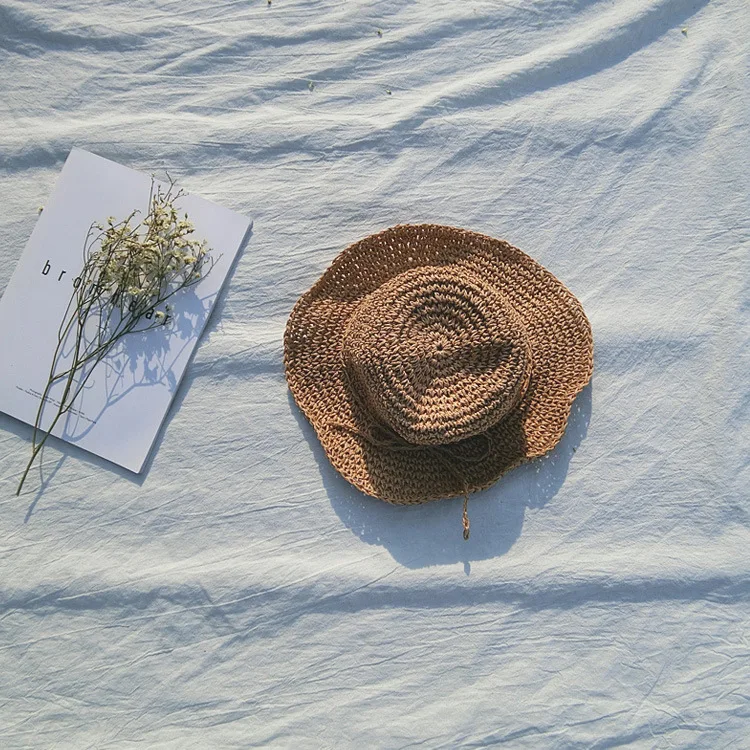 Платье для девочек и мам; аксессуары для детей зонт от солнца пляжная шляпа Солнцезащитная шляпа плетения соломенная модная однотонная одежда родитель-детский головной убор
