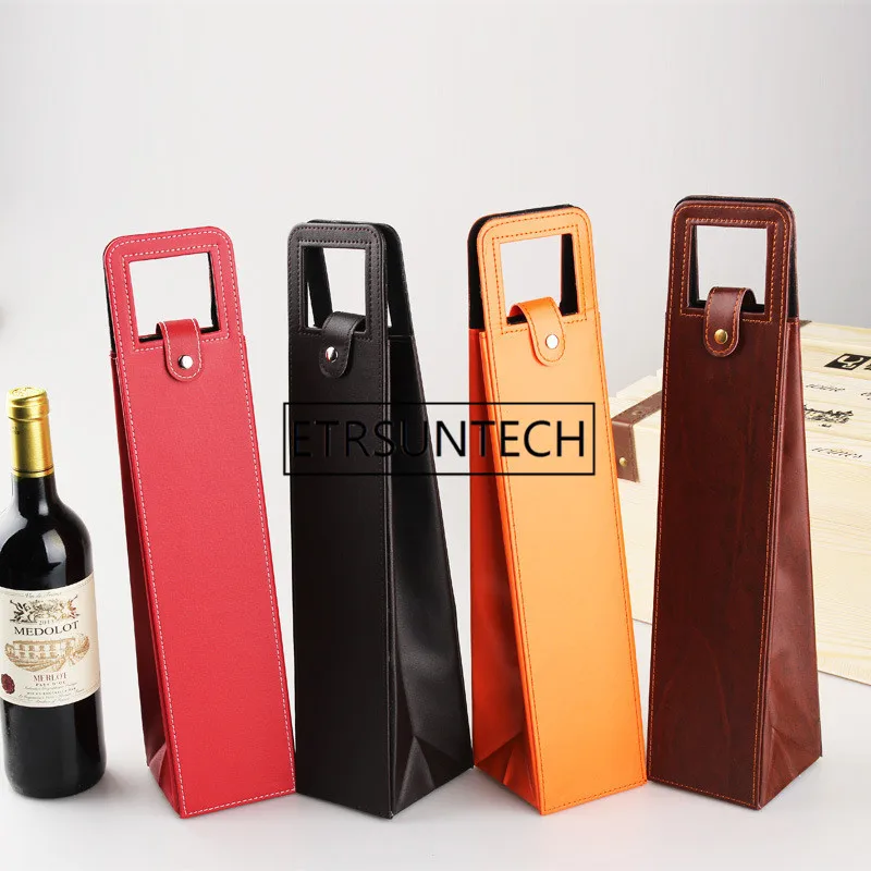 100pcs/lot Luxury Portable PU Leather Wine Bags Red Wine Bottle