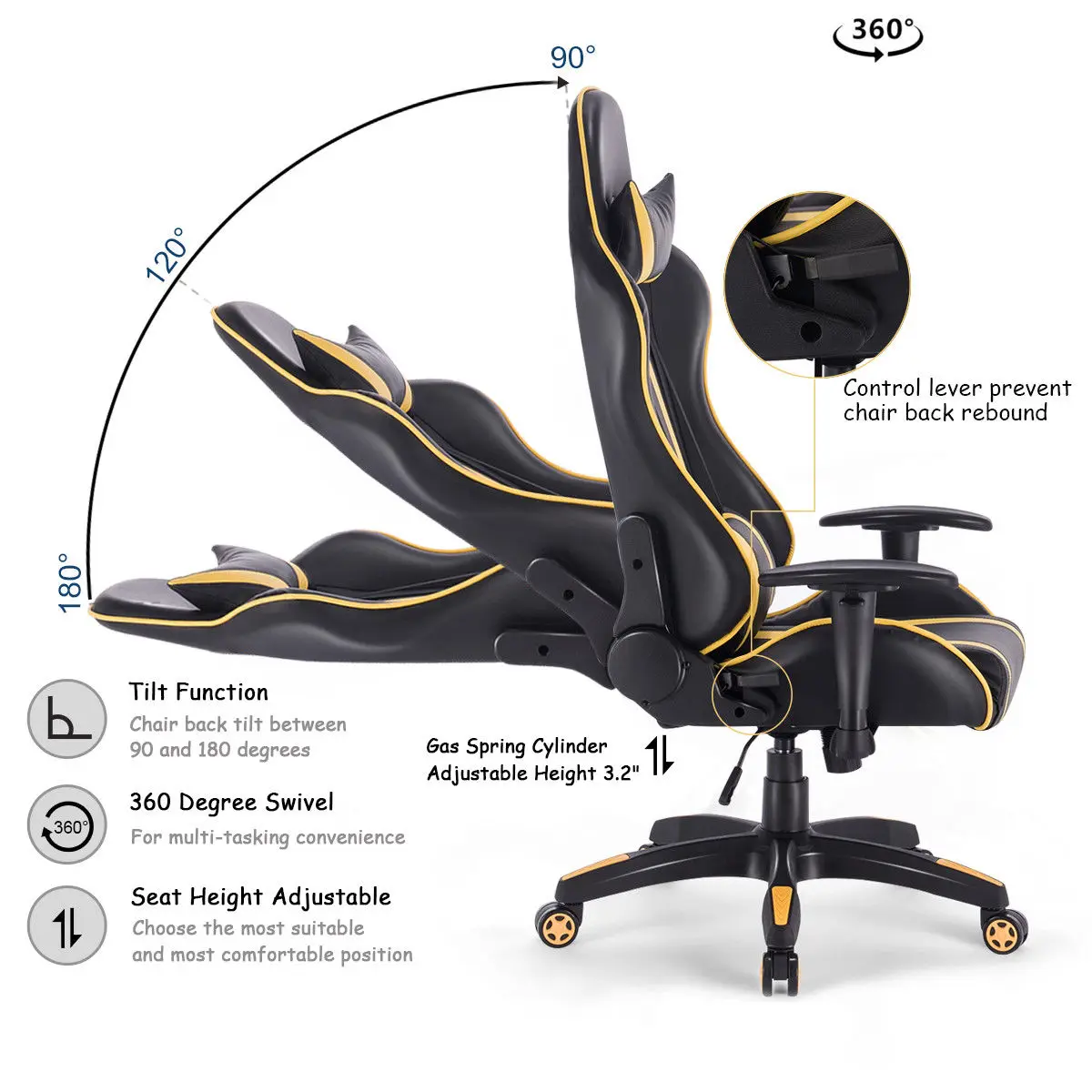  Home Office High Back Gaming Chair Racing Reclining Chair Swivel