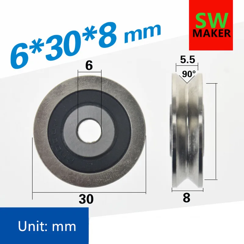 6*30*8, V groove, groove, all steel pulley, Z6 guide track, wire, right