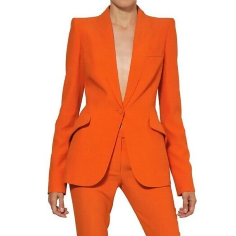 Orange Women Ladies Custom Made Formal Business Office Tuxedo Jacket
