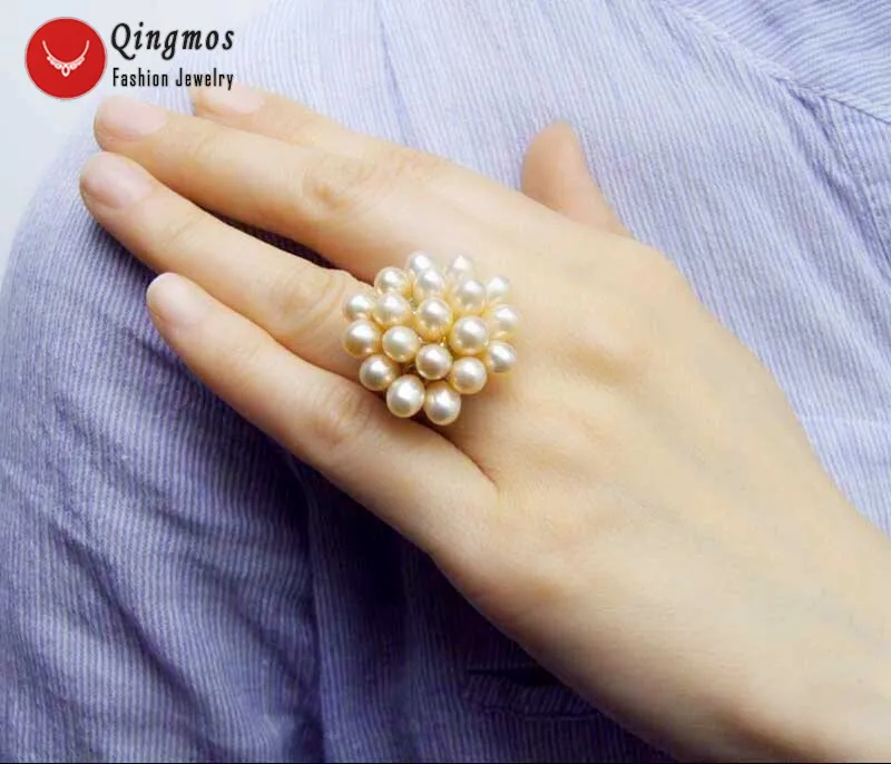 Qingmos модное кольцо с розовым жемчугом для женщин с черным рисовым натуральным жемчугом 25 мм кольцо с цветком#8-9 хорошее ювелирное изделие подарок Bague Anel rin27