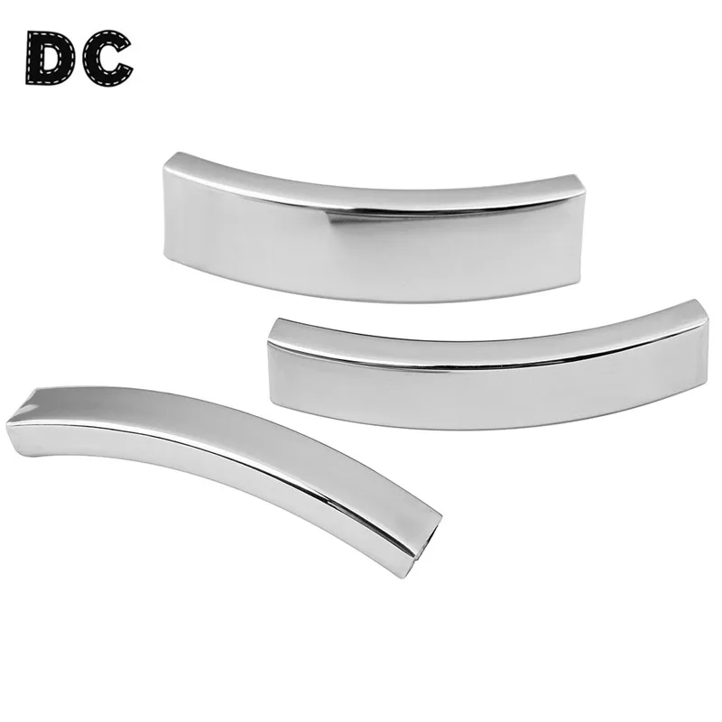 

DC 5pcs/lot Stainless Steel Silver Color Long Tube Curved Beads fit Flat Leather Cord Ropes Bracelet Necklace DIY Jewelry Making