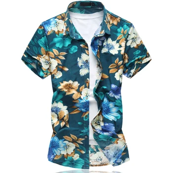 

Summer Men's Short Sleeved Beach Hawaiian Shirts Casual Flower Floral Shirts Plus Size 7XL 2019 New Mens Clothing Fashion Tops