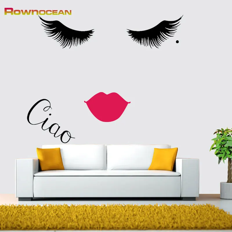 

ROWNOCEAN Pretty Girl Ciao Eyelash Lips Wall Stickers On The Wall Art Home Decor Vinyl Decals Living Room DIY Bedroom Quotes B-4