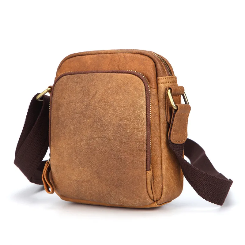 

Nesitu High Quality Vintage Brown Soft Genuine Leather Mini Men Messenger Bags Real Skin Male Shoulder Bag M1765