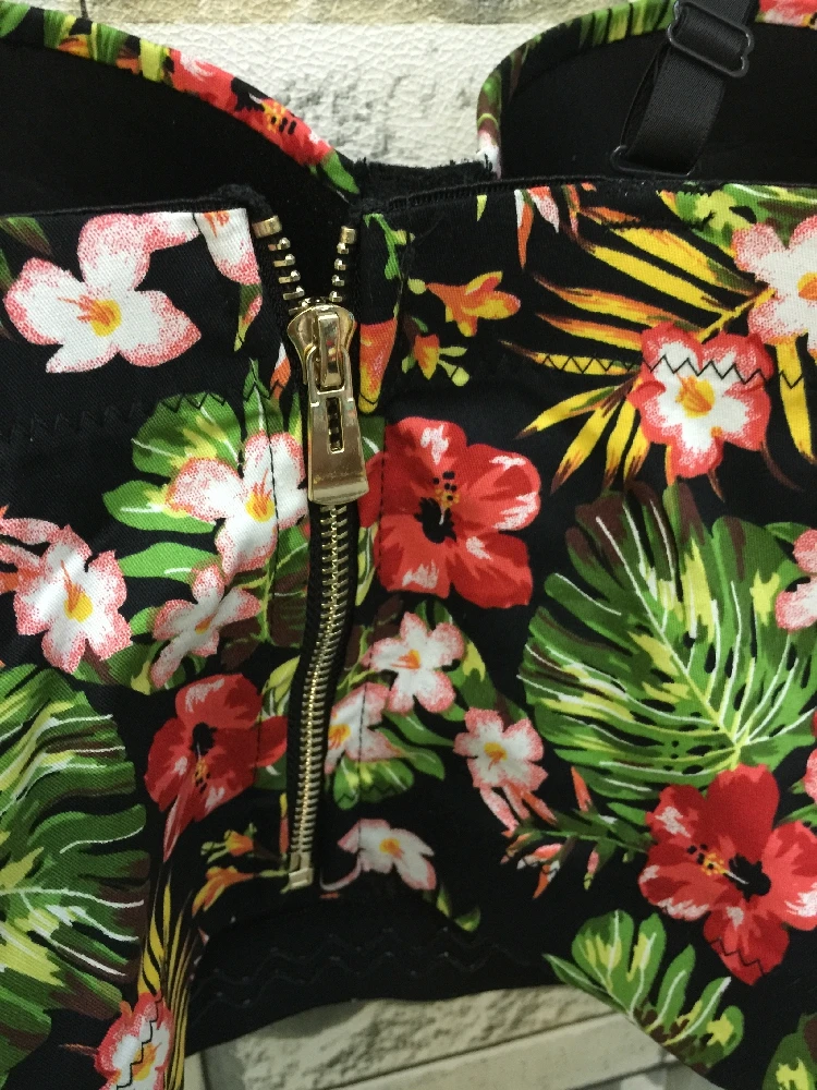 P16 New Fashion Summer Women Floral Lily Print Zipper Bralet Ladies Camis Tank Cotton Bra Top Corset Cropped Tube Tops