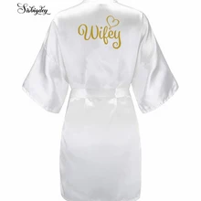 Sisbigdey Wifey Свадебный халат атласный bigday халат девичник вечерние халат невесты подарок пеньюар femme свадебные платья