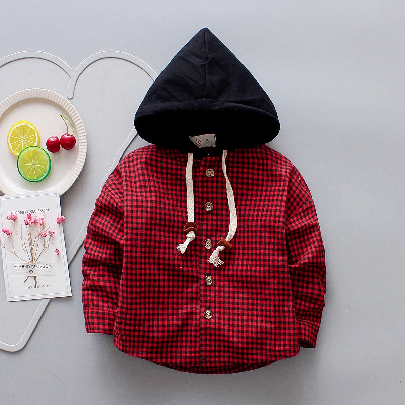

Boy's plaid shirt, hoodie.