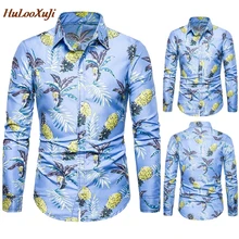 HuLooXuJi мужская пляжная гавайская рубашка тропический цветок печатная летняя рубашка с длинными рукавами Повседневные Свободные хлопчатобумажные рубашки Размер США: M-3XL