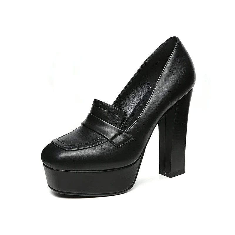 BONJOMARISA/ г. Женские туфли-лодочки на очень высоком каблуке-шпильке, большой размер 32-42, на платформе, без шнуровки Демисезонная женская обувь элегантная обувь для зрелых женщин - Цвет: Черный