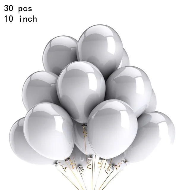 30pcs/lot 10 Inch Pearl Gold Silver Black Latex Balloons Birthday Wedding Party Decor Air Helium Globos Kids Gifts Supplies - Цвет: Серебристый