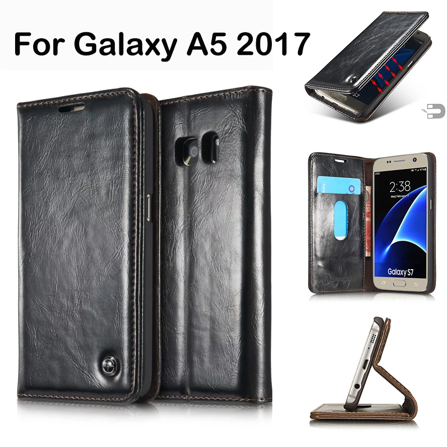 Cover For Samsung Galaxy A5 2017 A520F Case Original Luxury Real Genuine Leather Wallet Phone Case For Samsung A5 2017 Case Men
