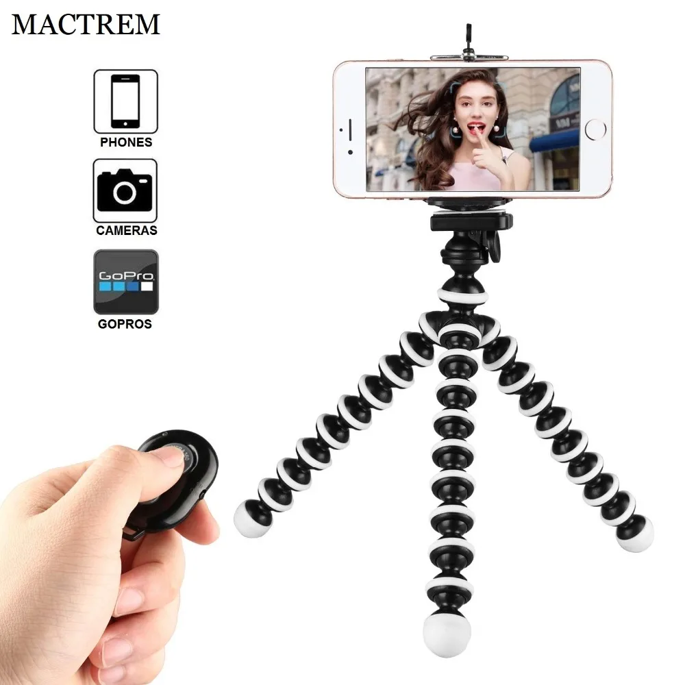 

MACTREM Sponge Octopus Flexible Lightweight Mini Tripod With Phone Holder and Wireless Remote Shutter for iphone samsung Gopro