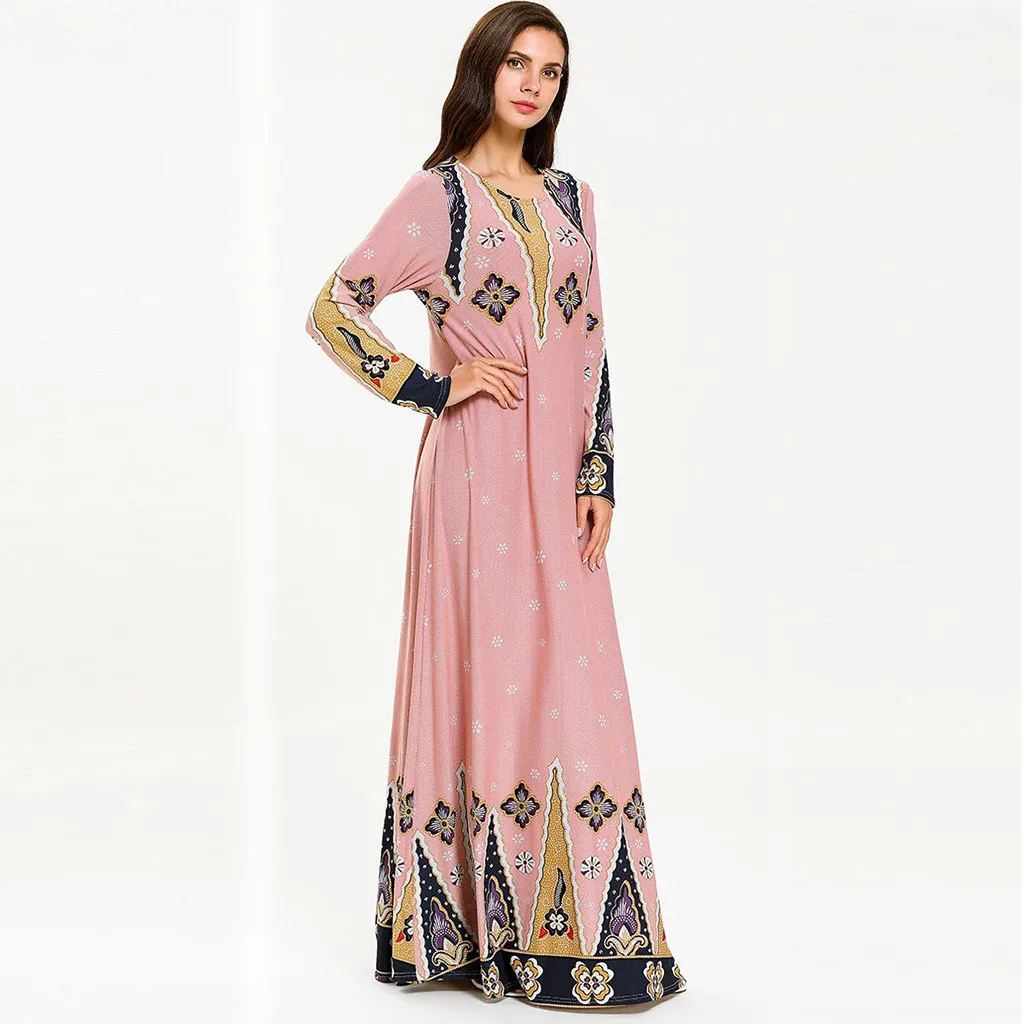 

2019 Muslim Clothes M- 4XL Muslim Elegant Beaded Modest Kaftan Long Abaya Dubai Women Robe Islamic Dress Lover Gift Drop #0426