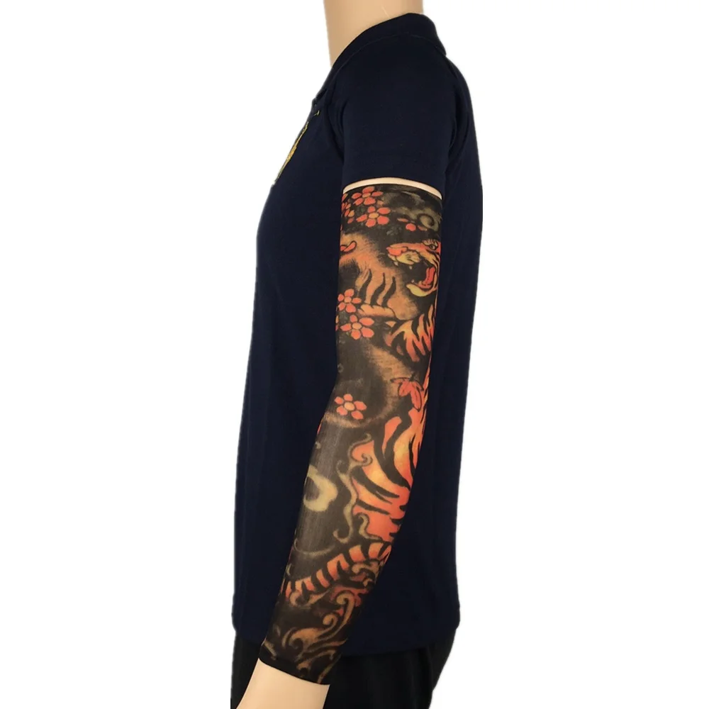 Tiger & Flower Nylon Fake Tattoo Arm Warmers Oversleeve Temporary