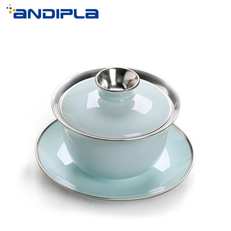 

150ml Longquan Celadon Silver Gaiwan Matte White Porcelain Teapot Chinese Kung Fu Tea Set Tea Pot Bowl Master Tea Cup Drinkware