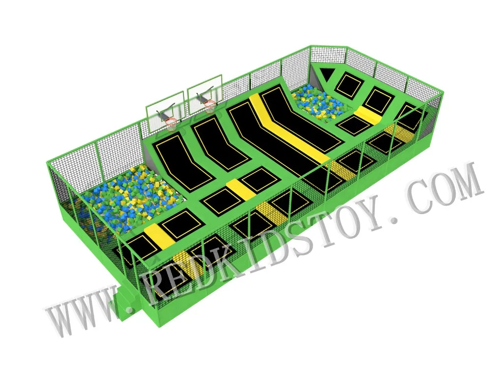 ASTM Сертифицированный на заказ гимнастический батут-парк с пеной ямы и баскетбольной площадки HZ-LG075