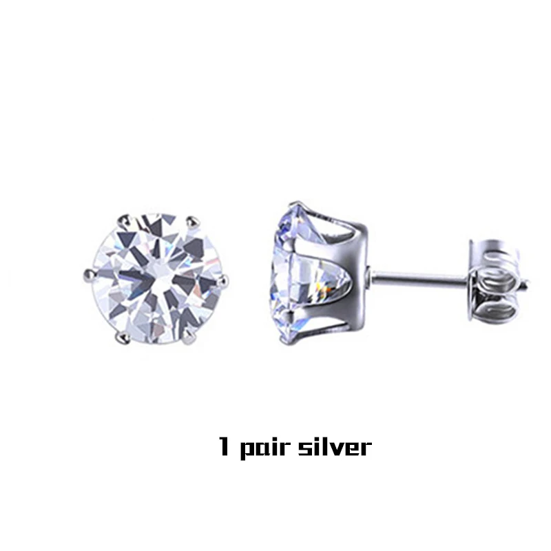 RIR,, маленькие Кристальные серьги-гвоздики из нержавеющей стали, мужские ювелирные изделия, серебряная пара, корона, циркониевые Кристальные серьги для женщин и мужчин, s - Окраска металла: 1 Pair Silver