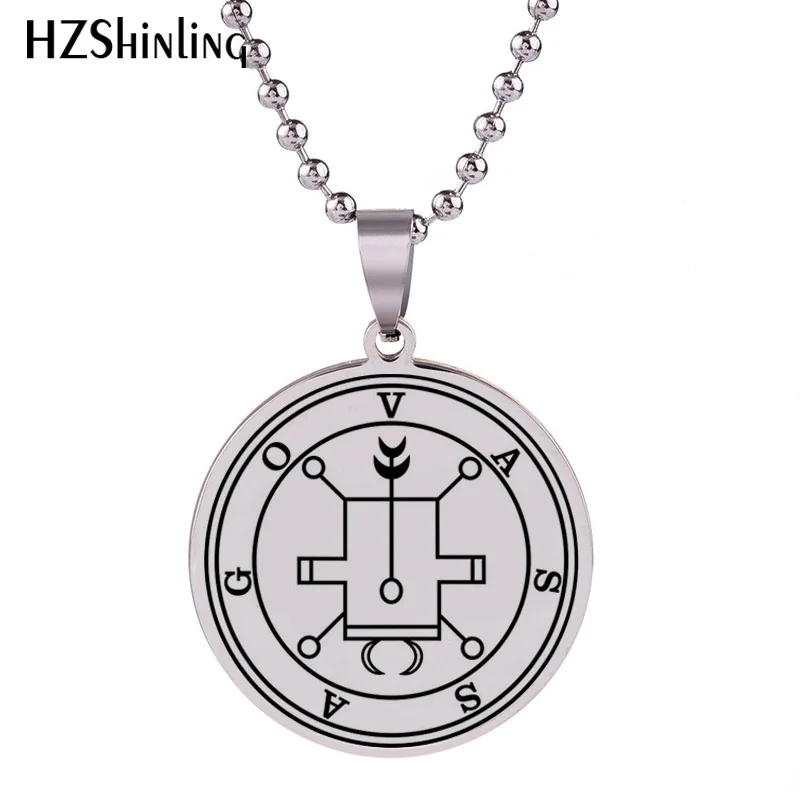 

Silver polished Vassago Sigil charm Yoga Pendant Round Hand Craft Necklace Pendants Art Silver Jewelry Ball Chain HZ7