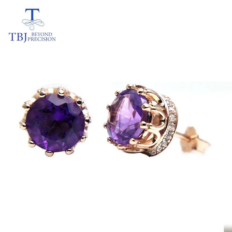 

TBJ,new design natural amethyst gemstone earring for girls daughter women gift 925 sterling silver shiny fine jewelry with box