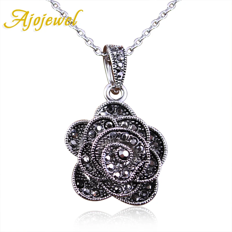 

Ajojewel Black Rhinestone Flower Vintage Necklace Women 45CM Pendants & Necklaces Original Jewelry