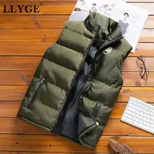 LLYGE Для мужчин; одежда без рукавов в стиле жилет из хлопка, с подкладкой, пальто Весенняя детская пижама, теплая Пижама Однотонная повседневная обувь толстые со стоячим воротником, куртка, куртки средней длины Для мужчин верхняя одежда 6XL