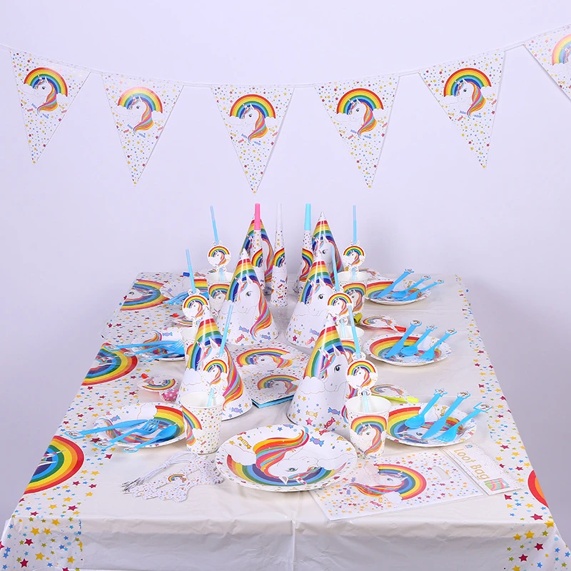 

Cute Cartoon Unicorn Party Decoration Disposable/plate/Gift Bag /Tableware Sets Kids Favorite Home Birthday Party Supplies