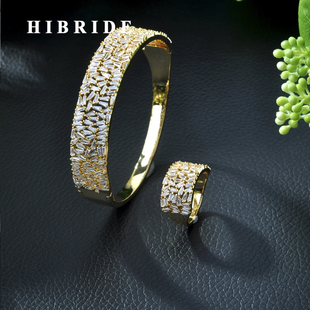 

HIBRIDE Luxury Buttefly Bangle Ring Sets Fashion Dubai Silver Bridal Jewelry Sets For Women Wedding brincos para as mulheres