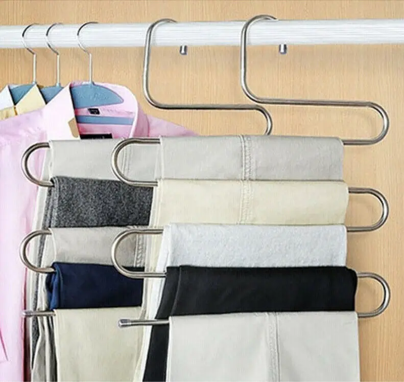 

Multi-functional Pants Rack Shelves Stainless Steel Wardrobe Magic Hanger S-Shape Clothes Hangers Storage Rack